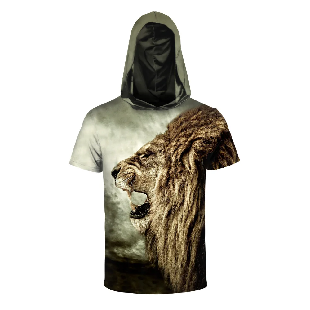 Рыкающий лев принт Скейтбординг Толстовка Футболки Slim Fit короткий рукав футболка