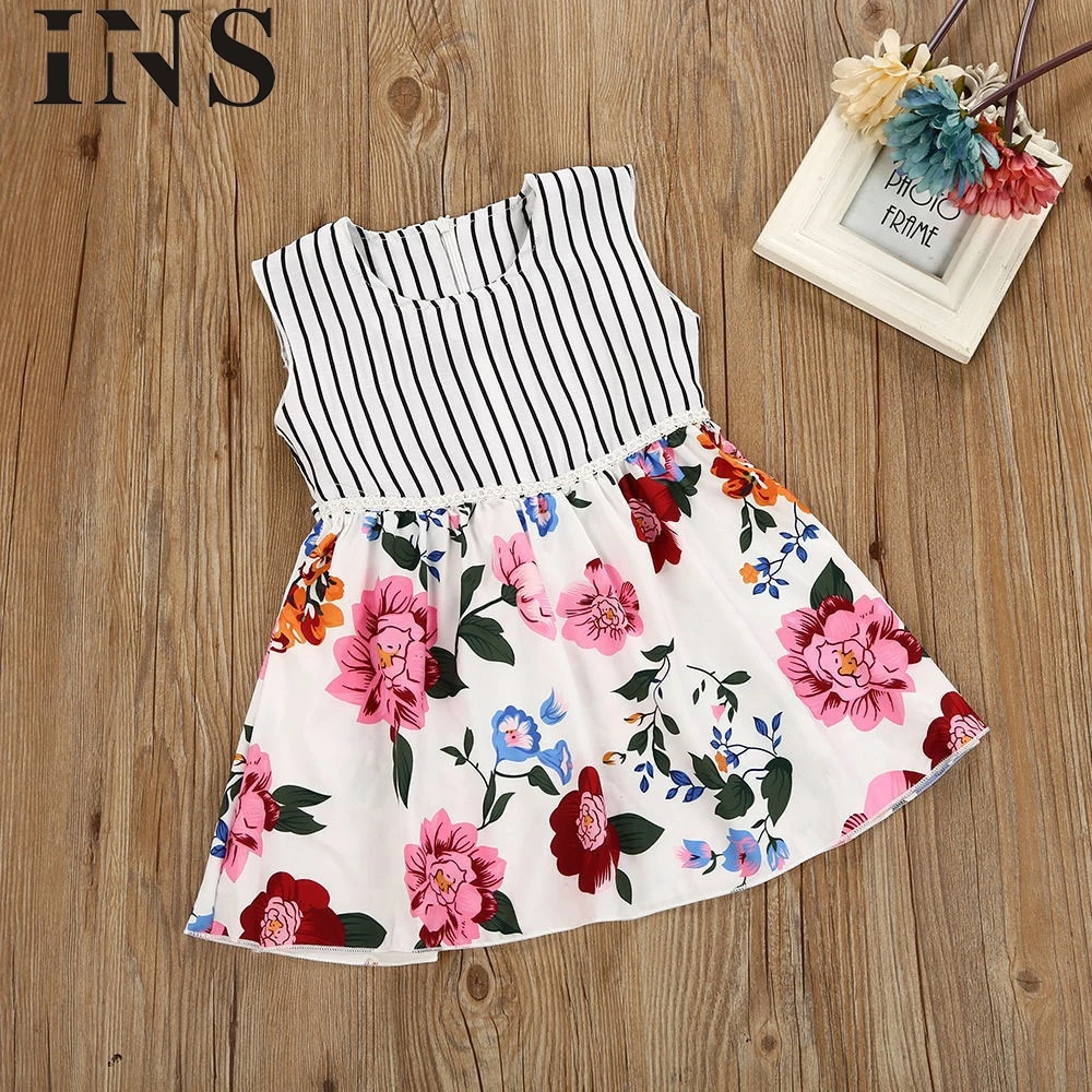Новинка 2018 модное платье в полоску без рукавов с цветочным рисунком для