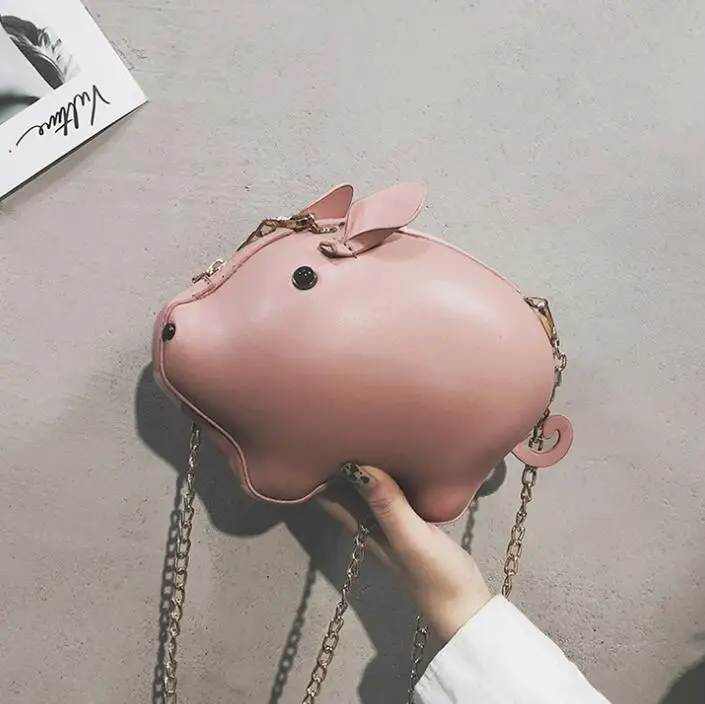 Pink LJT творческая цепочка сумка через плечо забавная Милая поросенок сумка через плечо брендовые сумки женские кожаные вечерние сумки клатч кошелек - Цвет: Pink