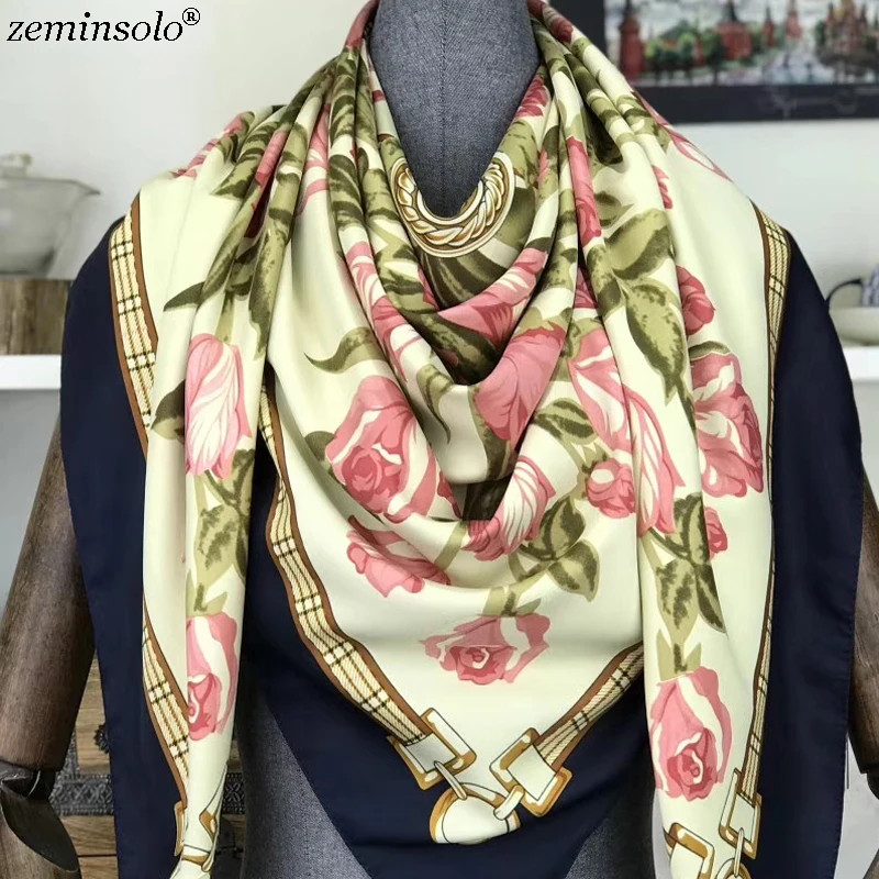 

Square Scarves For Women Foulard New Design Floral Bandana Luxury Brand Silk Scarf Woman's Scarves Shawls Stoles 130*130cm