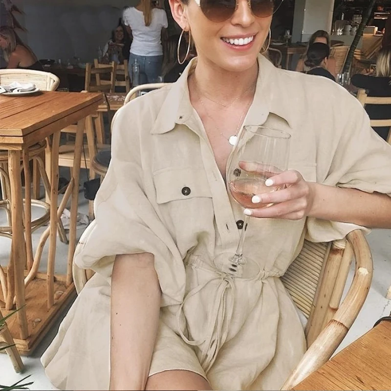 Винтажное женское мини платье рубашка повседневный с рукавом фонариком короткое