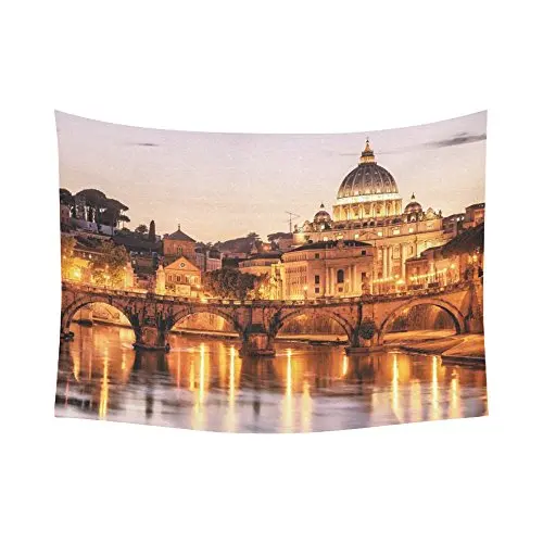 

City Wall Art Home Decor, Night View of San Pietro in Rome Italy Tapestry Wall Hanging Art
