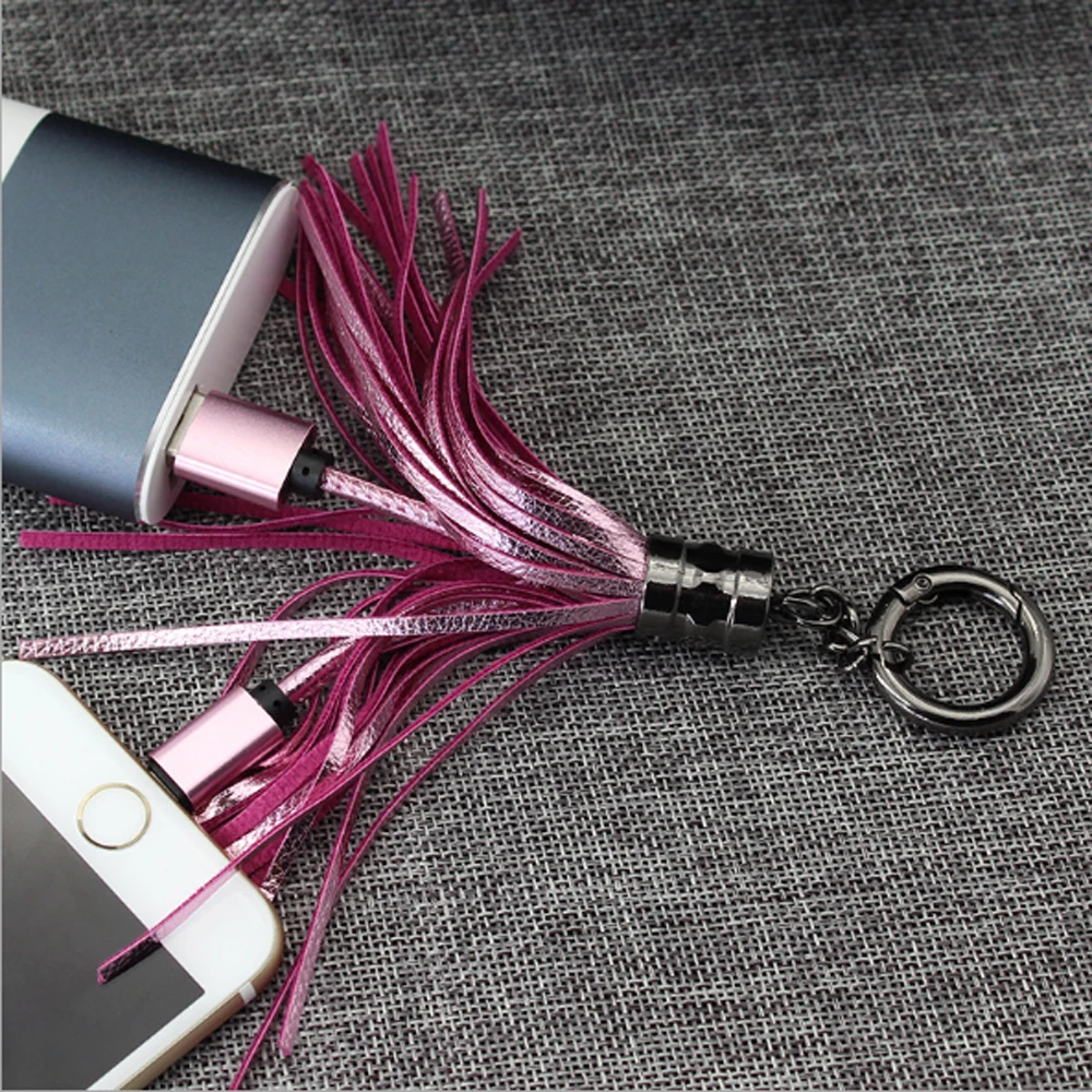 Модный брелок для ключей с кисточкой Micro USB кабель Android iPh 6 7 8 Быстрая зарядка и