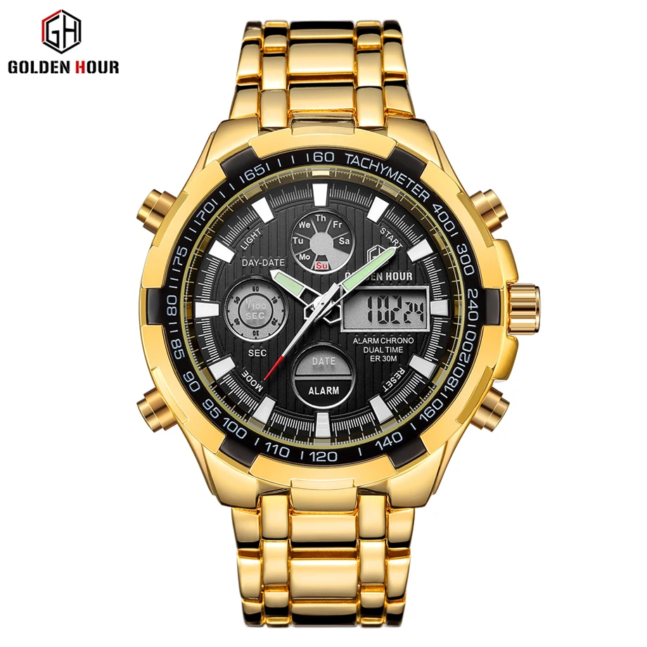 Мужские часы GOLDENHOUR Автоматические цифровые армейские спортивные erkek kol saati