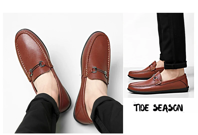 new fashion men's shoes casual genuine leather loafers male brown black slip on shoe man comfortable driving shoes for men
