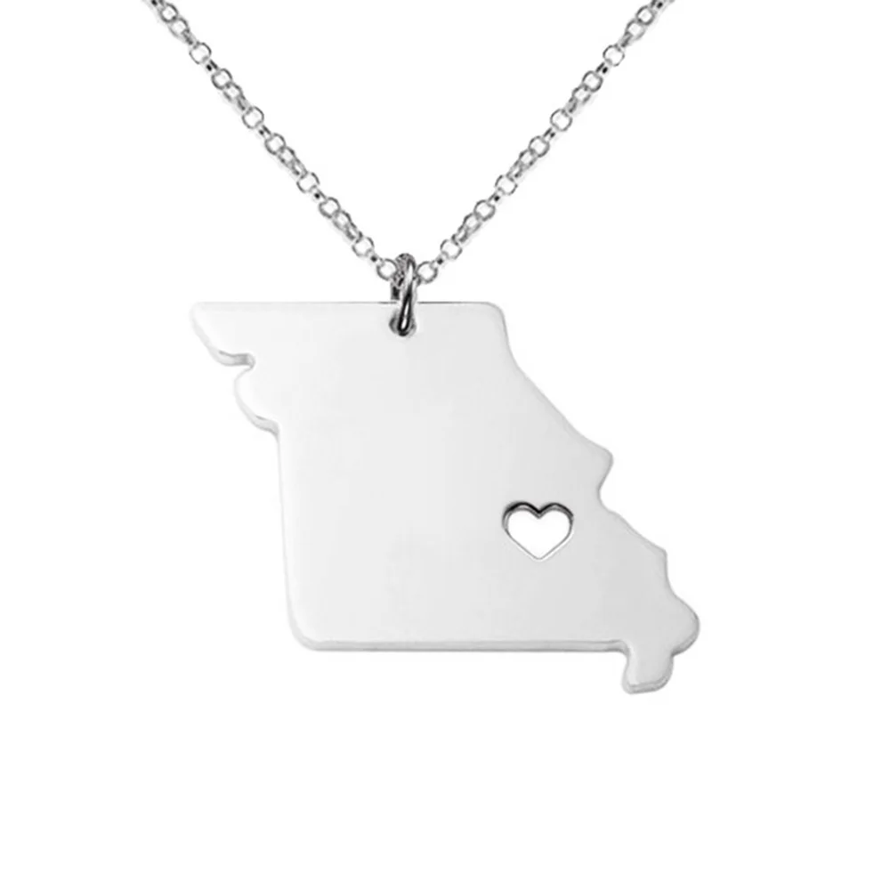SUTEYI Rose Gold MO State Charm Necklace Jewelry Missouri Map Pendant Shaped Necklaces With A Heart Stainless Steel | Украшения и