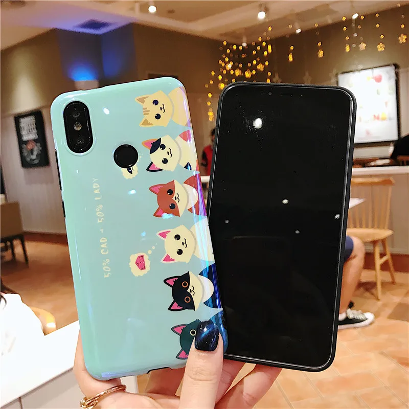 LANCHE Blu-ray Silicone Phone Case For Xiaomi Redmi Note 7 Pro mi 8 9 se Cute Cartoon Cat claw Soft Cover Shell Coque |