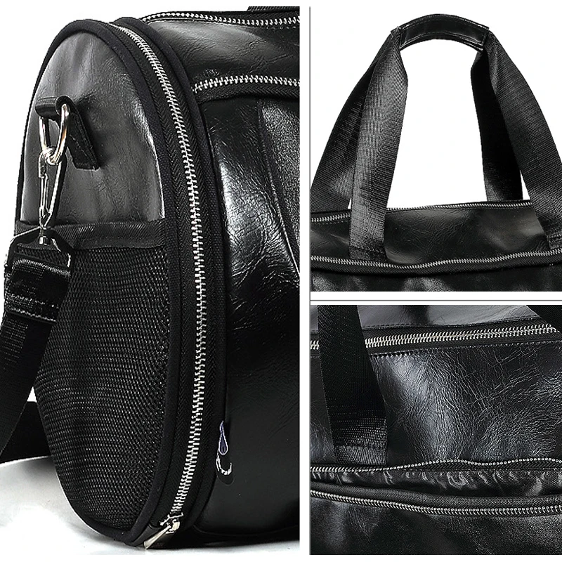 Men Gym Bag PU Leather Bags Striped Basketball Training Fitness Tas Travel Luggage Handbag Sac De Sport For Women Yoga XA571WD