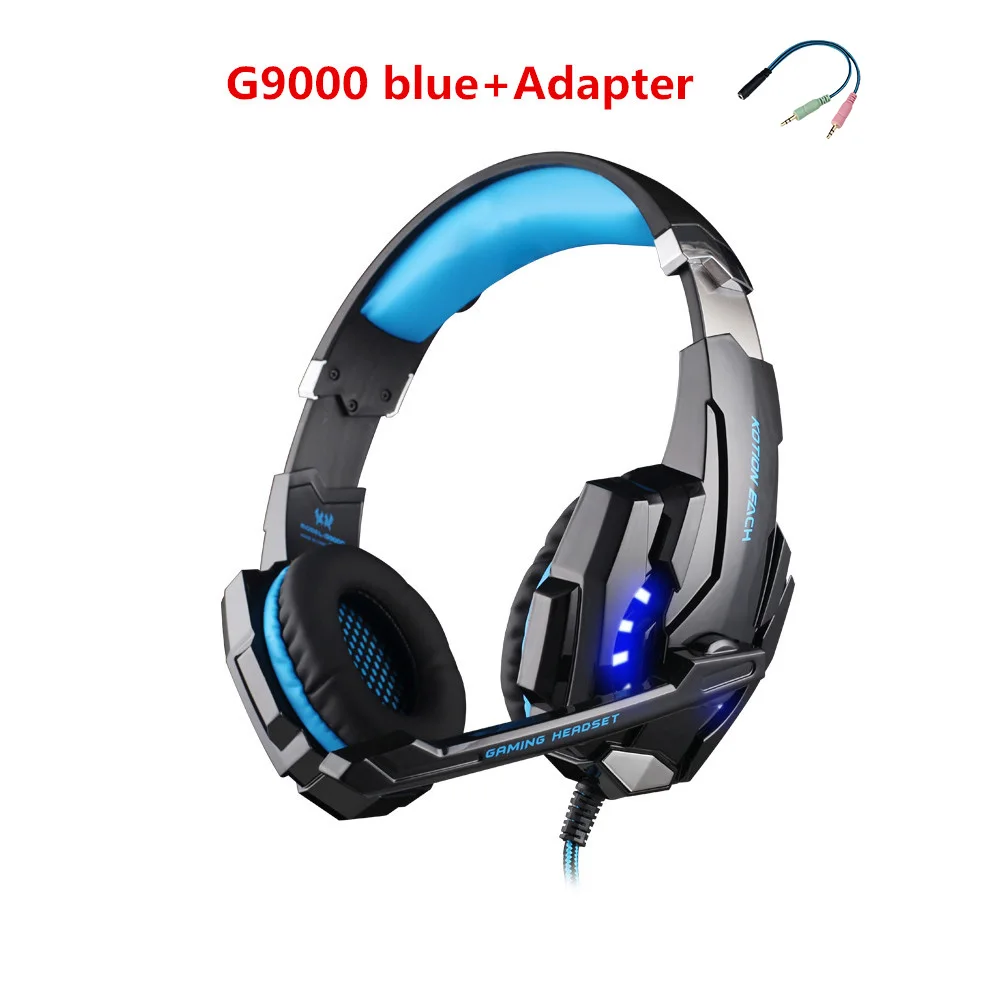 G9000 blue adapter KOTION EACH G2000 игровая гарнитура, стерео наушники, проводные наушники с микрофоном, светодиодный светильник, наушники для ПК, геймеров, Xbox PS4 - Цвет: G9000 blue adapter