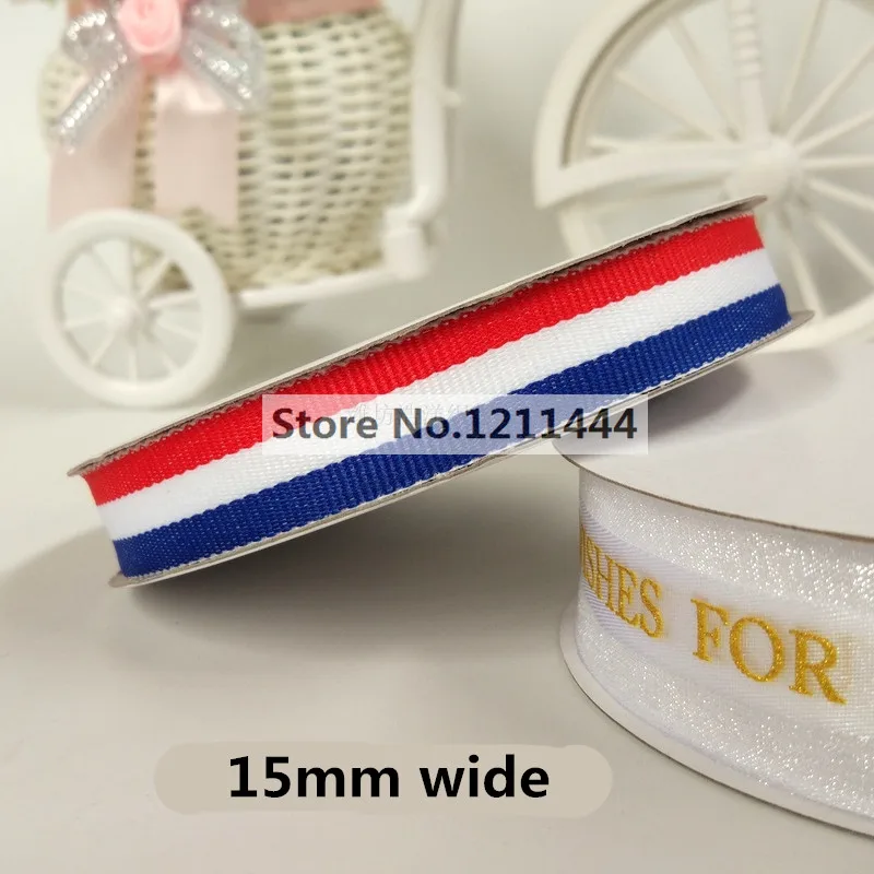 25 ярдов/рулон синий белый красный Французский цветок из корсажной ленты букет