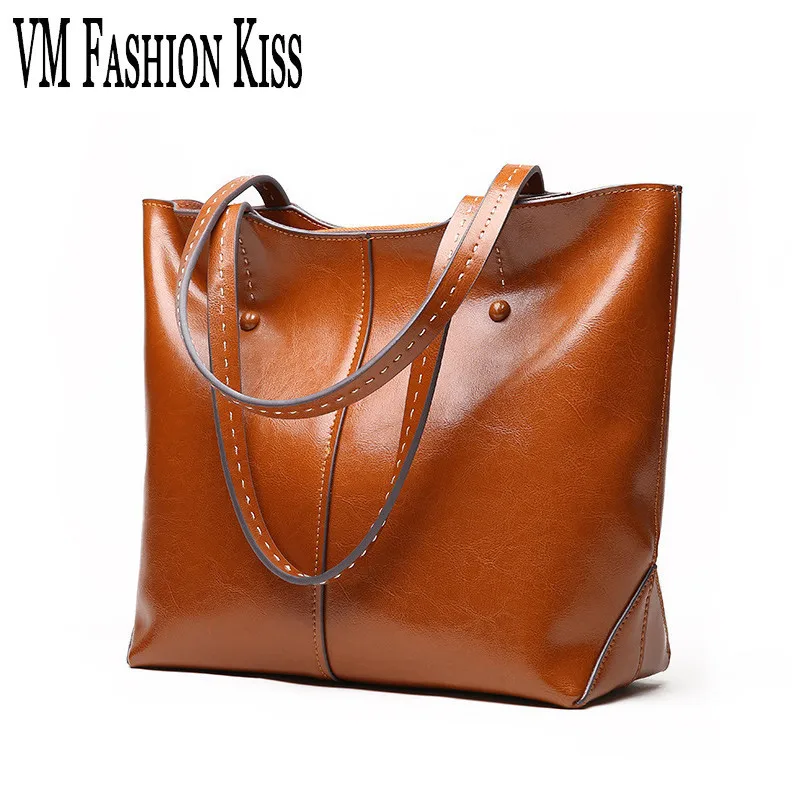 

VM FASHION KISS Europe And United States Leisure Real Leather Women Handbags Female Totes High Quality Ladies Tote Hand Bags