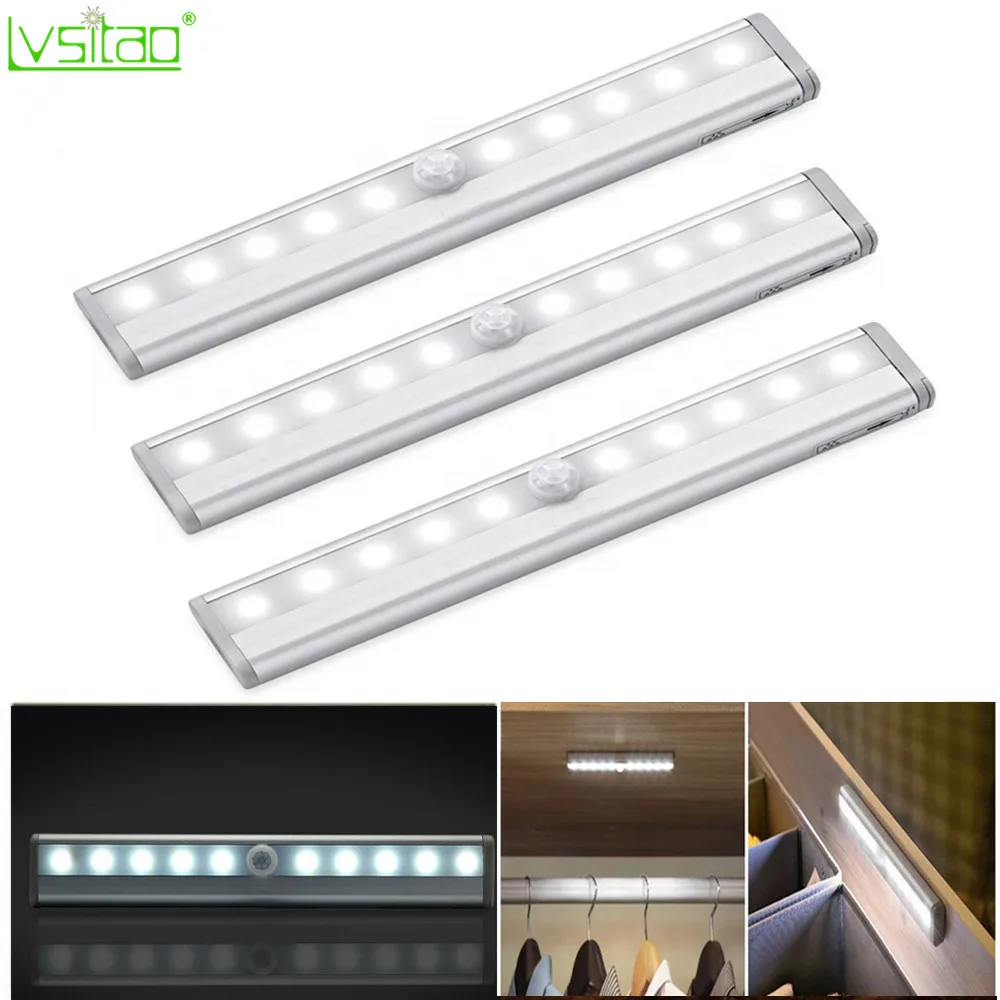 USB Перезаряжаемый под шкаф светильник ing 10Led PIR датчик движения Ночной светильник WW/W портативная наклейка беспроводной внутренний шкаф светильник