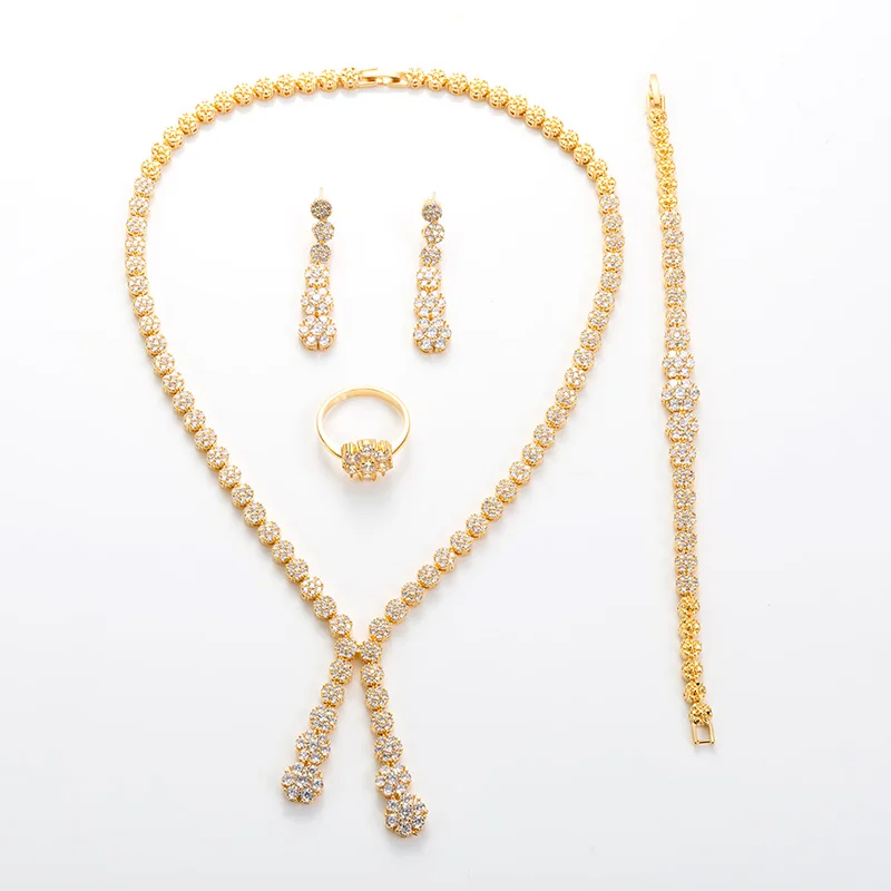 Hadiyana Fashion Engagement Party 4pc Jewelry Sets With White full Zircon New Tassel Design Bridal Jewelry Acessories Set CN022 - Окраска металла: gold
