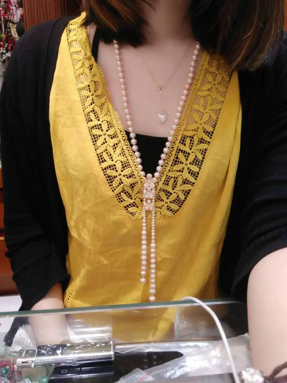 Hand knotted natural white freshwater pearl long 80+20cm sweater chain flowers gold two styles zircon accessories necklace | Украшения и
