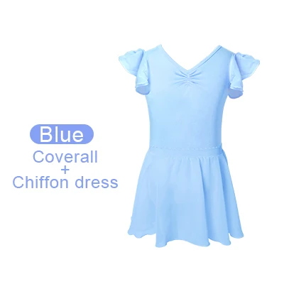 Light blue Suit Купальник для балета, танцев для девочек, детская одежда из хлопка Топ с шифоновой юбкой костюм с короткими рукавами с рукавами в тренировочная одежда для занятий гимнастикой - Цвет: Light blue Suit