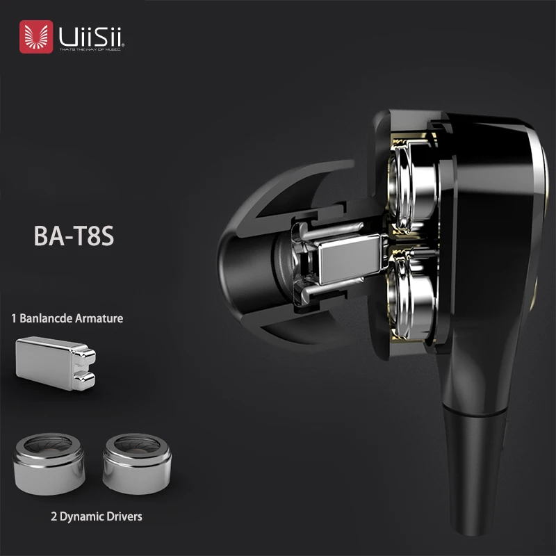 UIISII BA T8S 2DD + 1BA 6 дисков гибридные технологии наушники HIFI шумоизоляция стерео с
