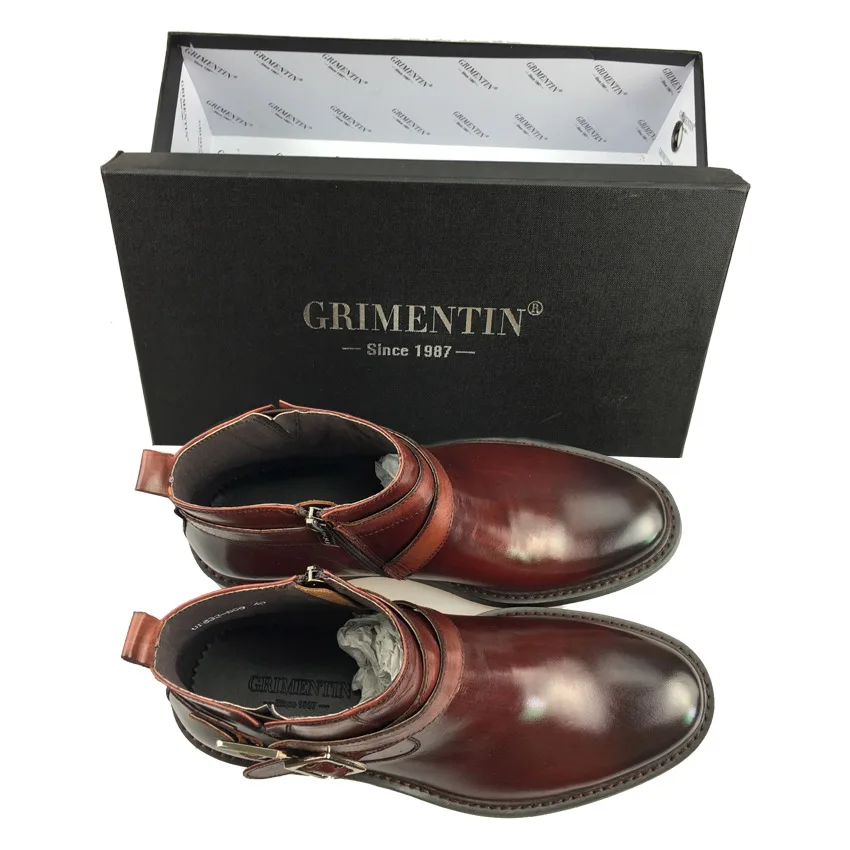 GRIMENTIN/мужские ботинки из натуральной кожи с двойной пряжкой цвет черный