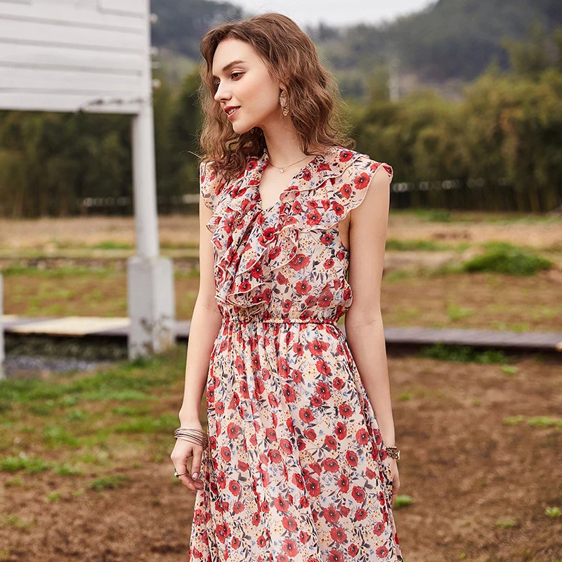 Женское платье с принтом ARTKA летнее без рукавов высокой талией и принтом|Женские