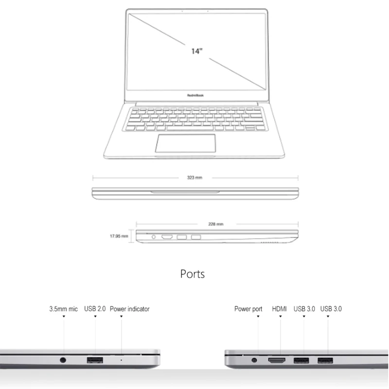 Ультратонкий ноутбук Xiaomi RedmiBook английская версия 14 дюймов FHD i5 8265U/ i7 8565U NVIDIA GeForce
