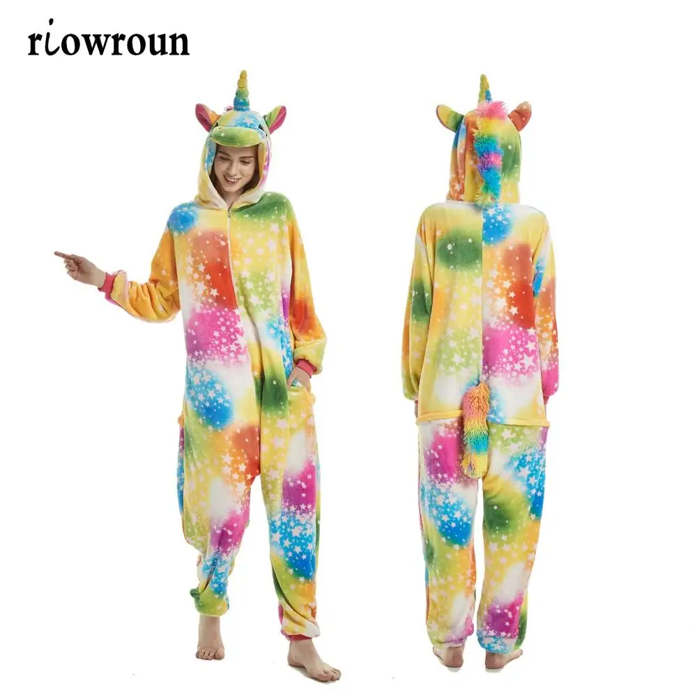 Colorfulstar unicorn Зимние пижамы с единорогом для взрослых, пижамы с рисунками животных, пижамы с единорогом, Женские Фланелевые пижамы с капюшоном - Цвет: Colorfulstar unicorn