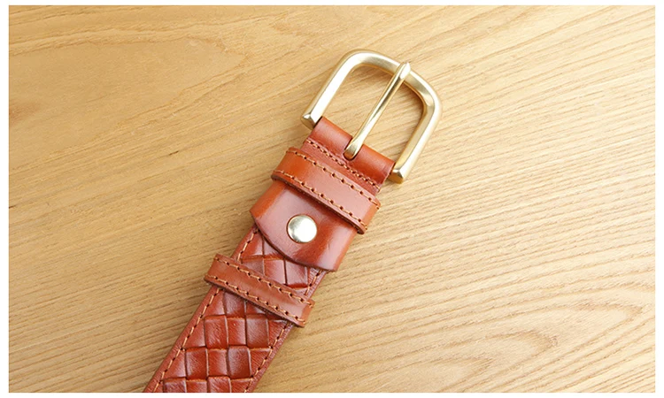 High Quality Top Layer Cow Leather Belt Handmade Men's Belt Cowskin Business Style Woven Pattern Casual Belts for Male