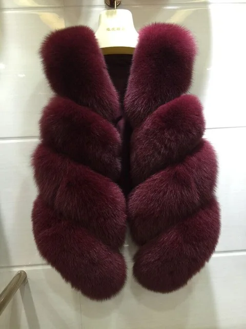 Wine red Жилет из натурального меха женская зимняя модная жилетка женские жилеты из натурального Лисьего меха наивысшего качества женская одежда жилет уличная - Цвет: Wine red