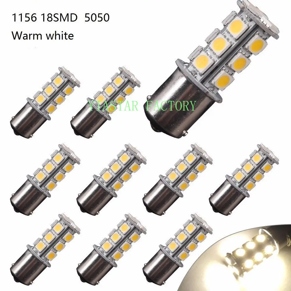 100pcsX 1156 BA15S 5050 18 SMD LED Warm White P21W Auto Car LED Light Bulbs Super Bright Replacement Brake Tail Stop Light Lamp