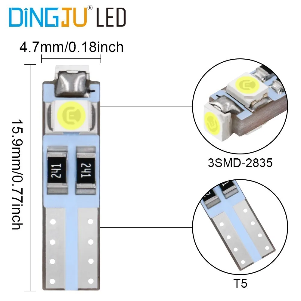 10 шт. T5 74 3SMD светодиодный Автомобильный Обратный светильник потепления индикатор