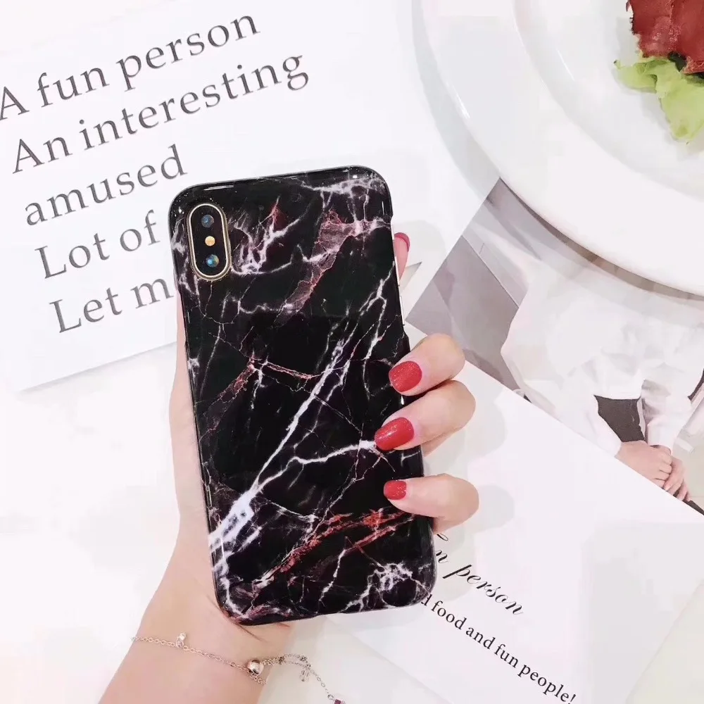 Мрамор текстура Телефон чехол для iPhone 7 8 плюс Жесткий глянцевый IMD задняя крышка 6