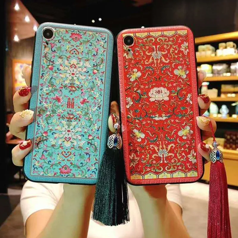 Honor 9 Case Chinese traditional embroidery craft 3D Relief Flower Phone For Huawei Mate 10 Pro 7A Tassel |