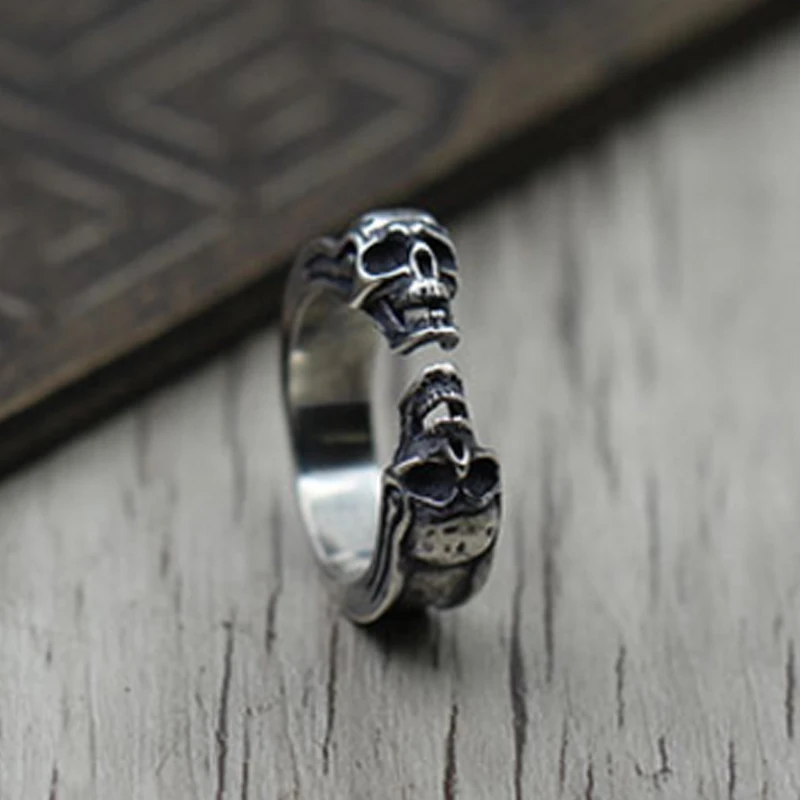 

100% Pure 925 Sterling Silver Jewelry Skeleton Rings Adjust Punk Mens Signet Ring For Women Special Christmas Gift 925