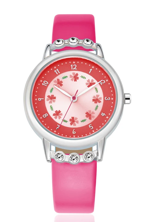 rose watch Kezzi, детские часы для девочек, стразы, цветы, кожаный ремешок, наручные часы для студентов, Мультяшные кварцевые часы, montre enfant - Цвет: rose watch