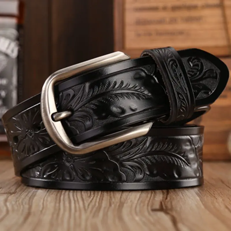 

brand fashion leather belt men designer belts women vintage style flower waist strap classic pin buckle strap for cowboy jeans