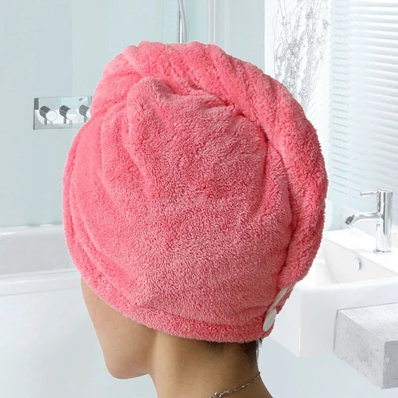 

Women's Bathroom Super Absorbent Quick-drying Velvet Fabric Hair Towel Bath Dry Cap Solid Towel