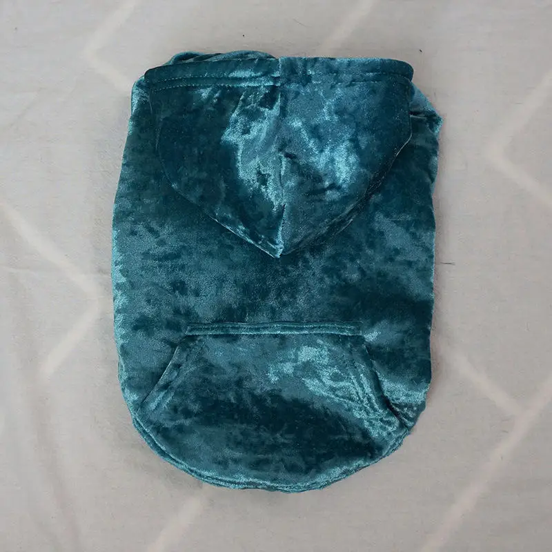 bluish green Модные собака балахон Французский бульдог куртка маленькая собака одежда Теплый кот Пальто Щенок бархатный костюм 3 цвета S-XXL - Цвет: bluish green