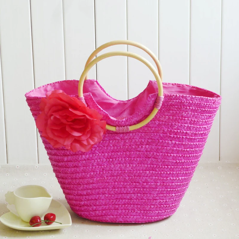 2017 пшеничной соломы леди сладкий цветок Портативный Сумки женские Weave Tote летние