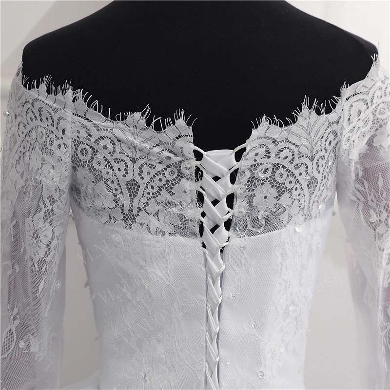 

Elegant White Lace Wedding Dress VLNUO NISA Boat Neck Ball Gown Luxury Vestido De Noiva Simple Bride Dress Robe De Mariee 20