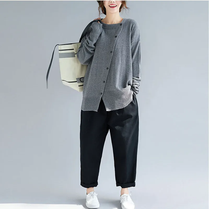 Johnature Autumn New Solid Color O-Neck Long Sleeve Knitting Tops 2022 Single-breasted Loose Casual Pullover Women Sweaters | Женская