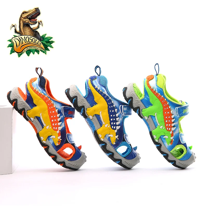 Детские сандалии Dinoskulls с подсветкой для мальчиков на лето 3D рисунком динозавра