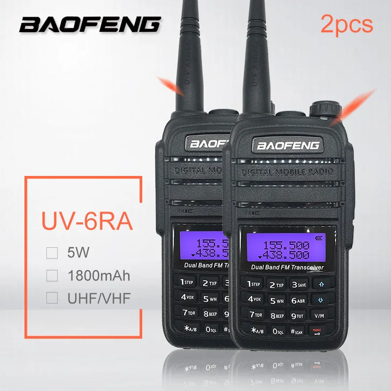 2PCS BAOFENG UV-6RA 5W 1800mAh Walkie Talkie rádio UHF VHF Two Way Radio Station ham cb radio рация Transmitter Mobile Woki Toki