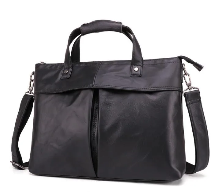 Brand New Cow Genuine Leather Business Men's Briefcase Male Shoulder Bag Real Leather Men Messenger Bag Travel Computer Bag - Цвет: black