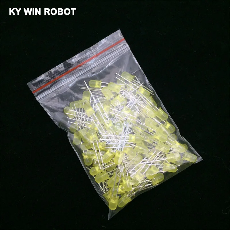 100pcs Yellow 100 шт. 5 мм светодиодный Диод 5 мм Ассорти комплект белый зеленый красный синий желтый оранжевый розовый фиолетовый теплый белый DIY светильник светодиод - Цвет: 100pcs Yellow