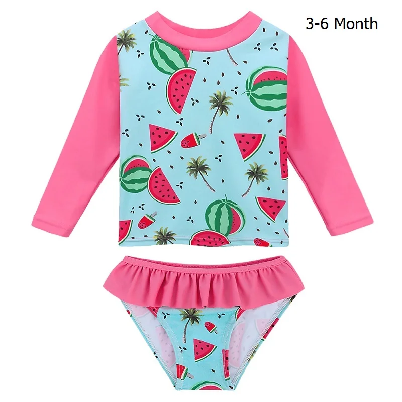 Watermelon 6M BAOHULU/купальный костюм для маленьких девочек с принтом; купальный костюм с длинными рукавами для девочек; UPF50+ защита от УФ-лучей; детские купальные костюмы - Цвет: Watermelon 6M