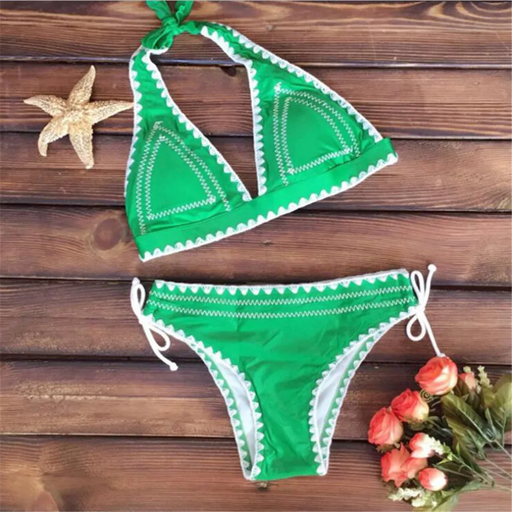 

bikini 2019 Pure color halter Adjustable Breast pad Gather together Swimming bikinis set swimwear women swimsuit biquini mayo