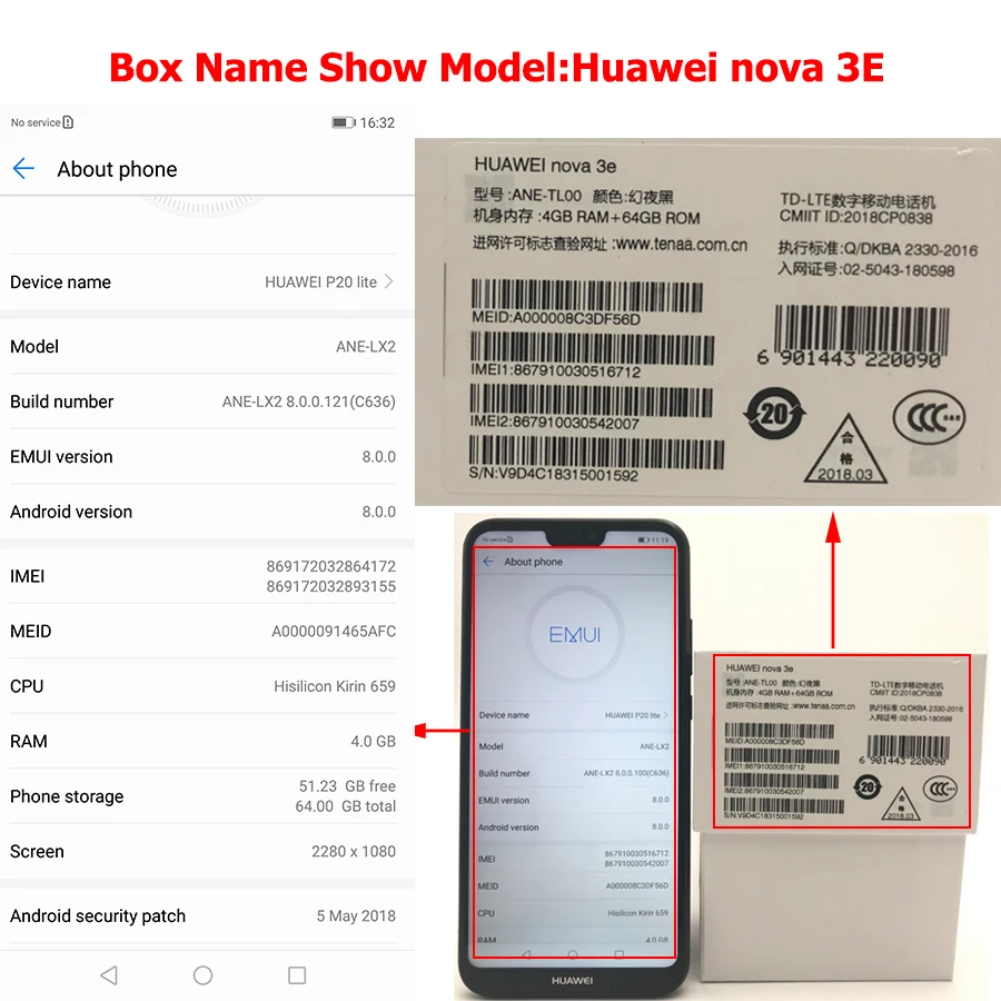 Huawei p20 lite Nova 3e 4G 64G мобильный телефон с восьмиядерным процессором 5 84 дюйма 3000 мАч