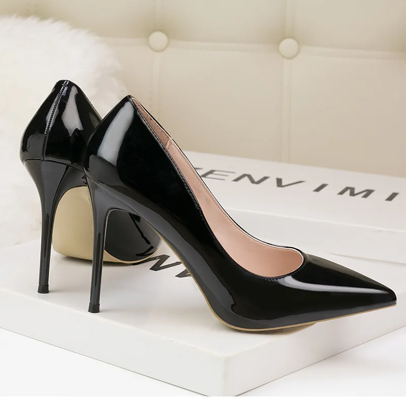 Heel Height 10cm Женские туфли-лодочки на высоком каблуке 10 см из кожи ярко-зеленого цвета женские туфли-лодочки Scarpin деловой пикантный женский блестящие туфли на День святого Валентина - Цвет: Heel Height 10cm