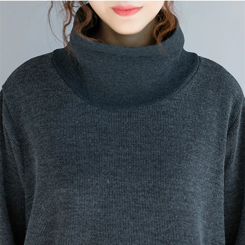Johnature 2018 Winter Turtleneck Full Sleeve Knitting Solid Color Loose Casual Sweaters New Plus Size Korean Long Women | Женская одежда