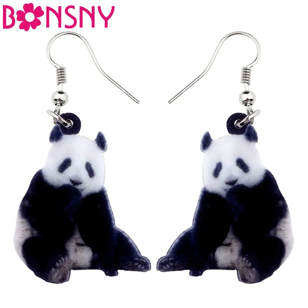 

Bonsny Acrylic Cartoon Happy Sitting Panda Earrings Big Long Dangle Drop Animal Jewelry For Women Girls Ladies Teens Statement