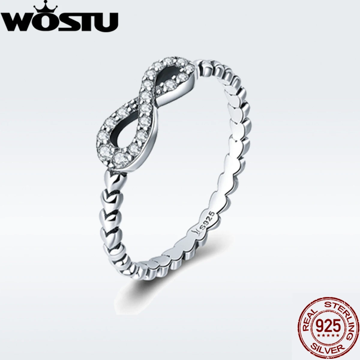WOSTU Лидер продаж 925 пробы Серебряное Бесконечное Кольцо для женщин и девушек S925 Кольца на палец серебряные ювелирные изделия свадебный подарок DXR332
