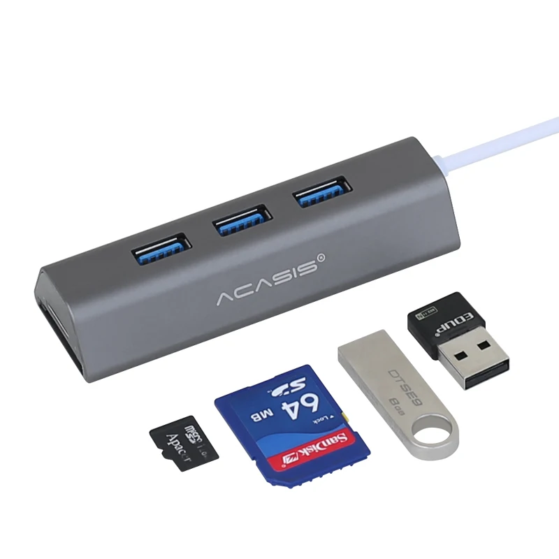 Acasis HS0064 USB3.0 Алюминиевый Многофункциональный USB комбо 5 Гбит/с 3 порта 0